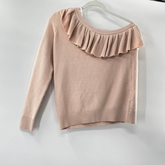 Rebecca Minkoff Stacey Ruffle Popover Knit One-shoulder Sweater Pale Pink Md - Picture 4 of 10